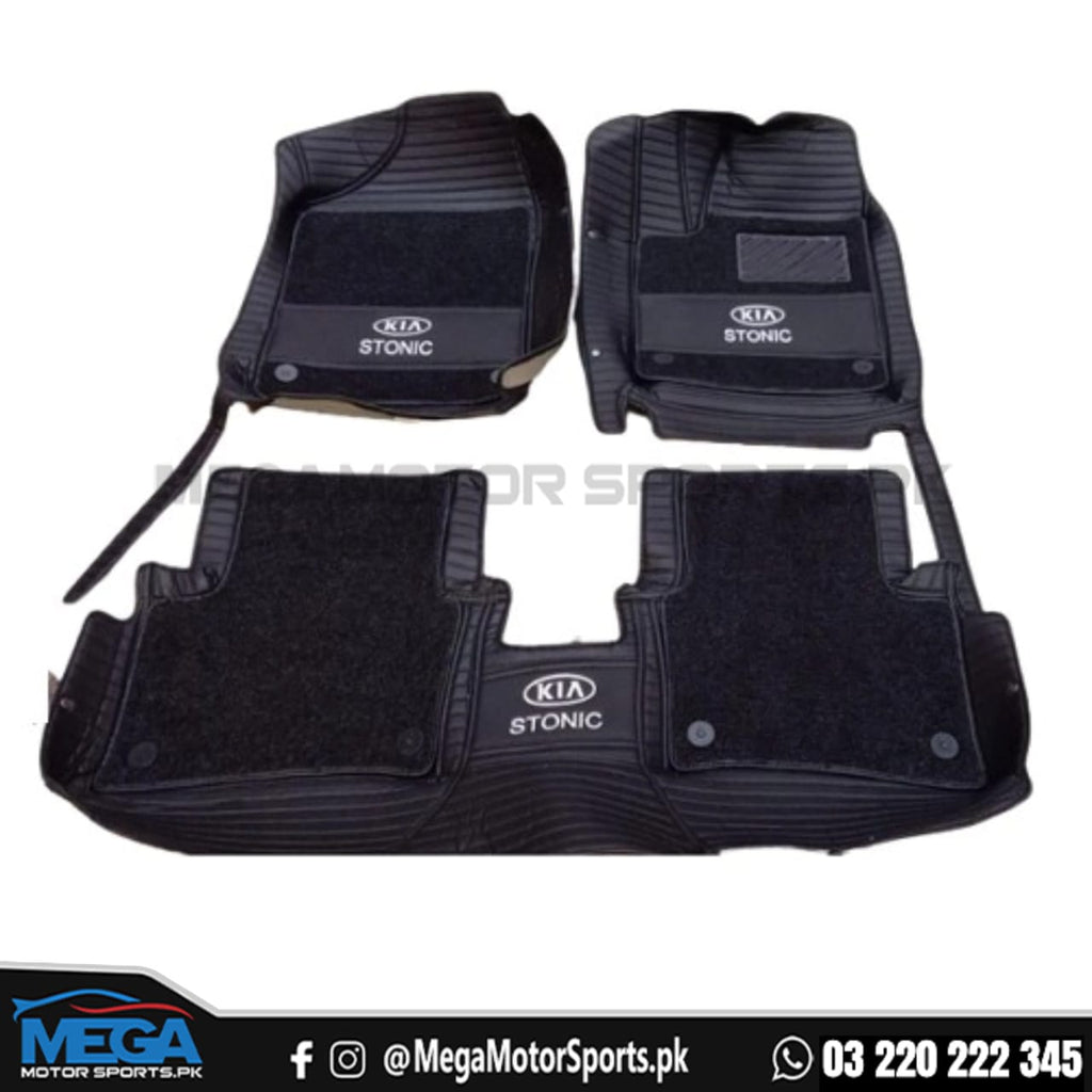 2023+ Kia Stonic 9D Floor Mats Horizontal Stitch Black With Black Grass