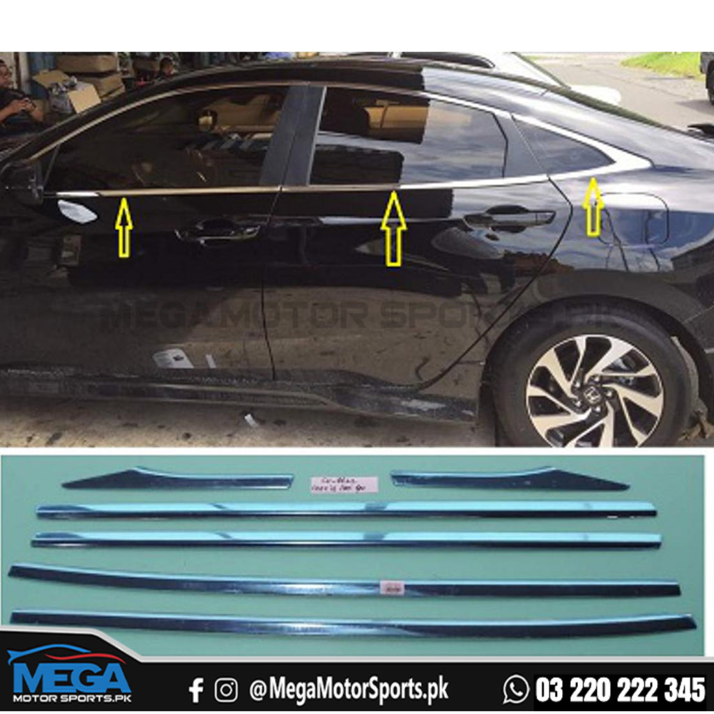 Honda Civic X Window Chrome Trim (Weather Strip) 2016 - 2021