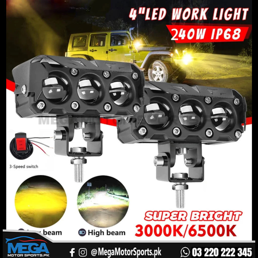 Jeep 3 LED Spot Light Hi/Low Beam Headlight Dual Colour for Fog/ OffRoad/ Hunting