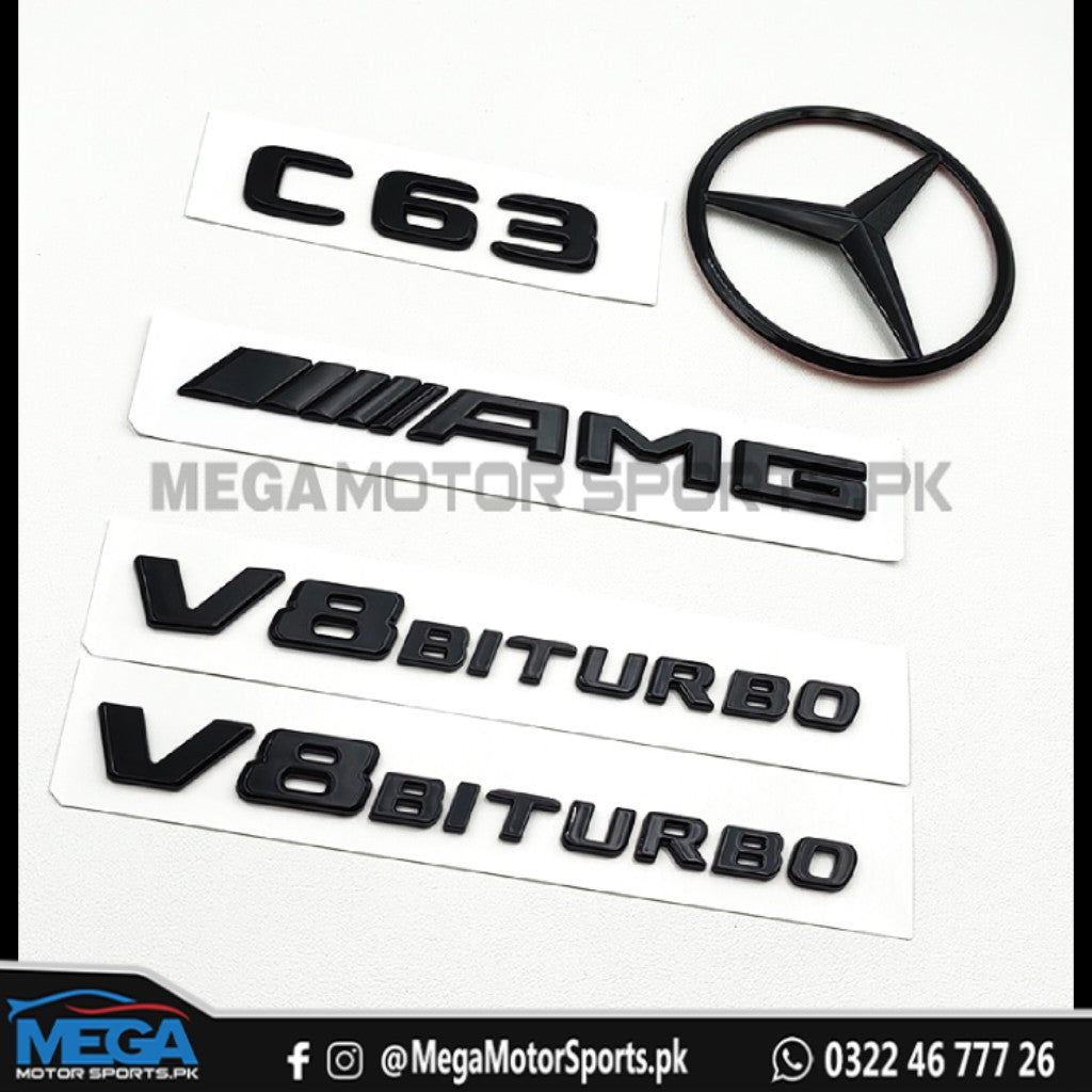 Mercedes C63 W205 Emblems Gloss Black Logos 2014 - 2018