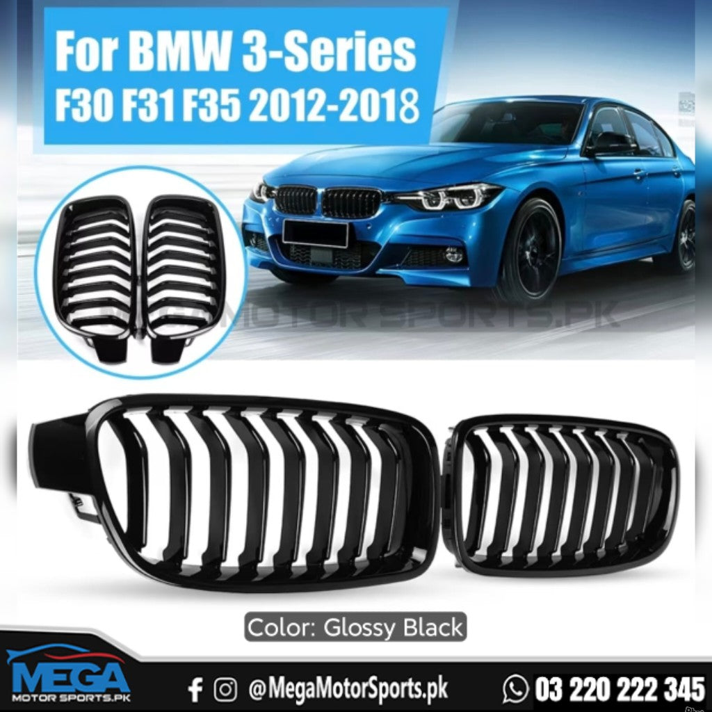 BMW 3 Series F30 Front Grill Gloss Black For 2013-2018