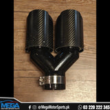Carbon Fiber + Gloss Black Dual Exhaust Tips V2 (One Pcs)