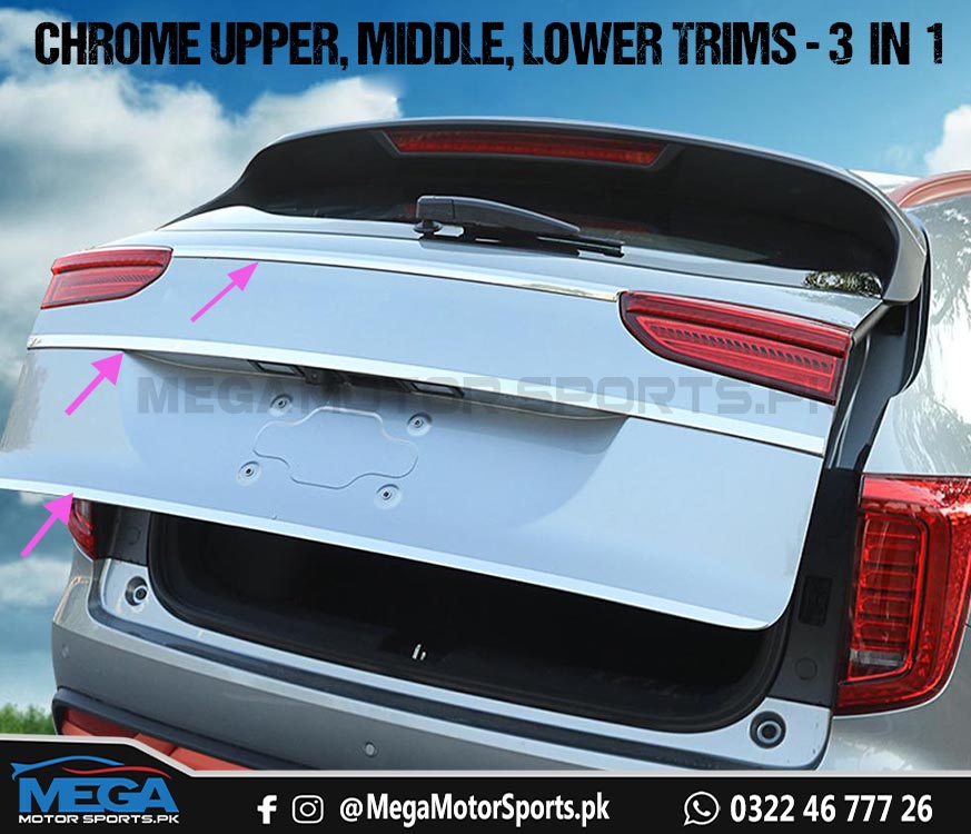 Haval Jolion 3 Pcs Trunk Chrome Garnish Trims ( Upper , Middle , Lower) For 2021 2022