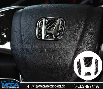 Honda Civic X Carbon Fiber Steering Logo Trim