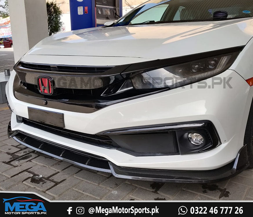 Honda Civic Facelift Front Bumper Carbon Fiber Splitter - 3 pcs - For 2016 2017 2018 2019 2020 2021