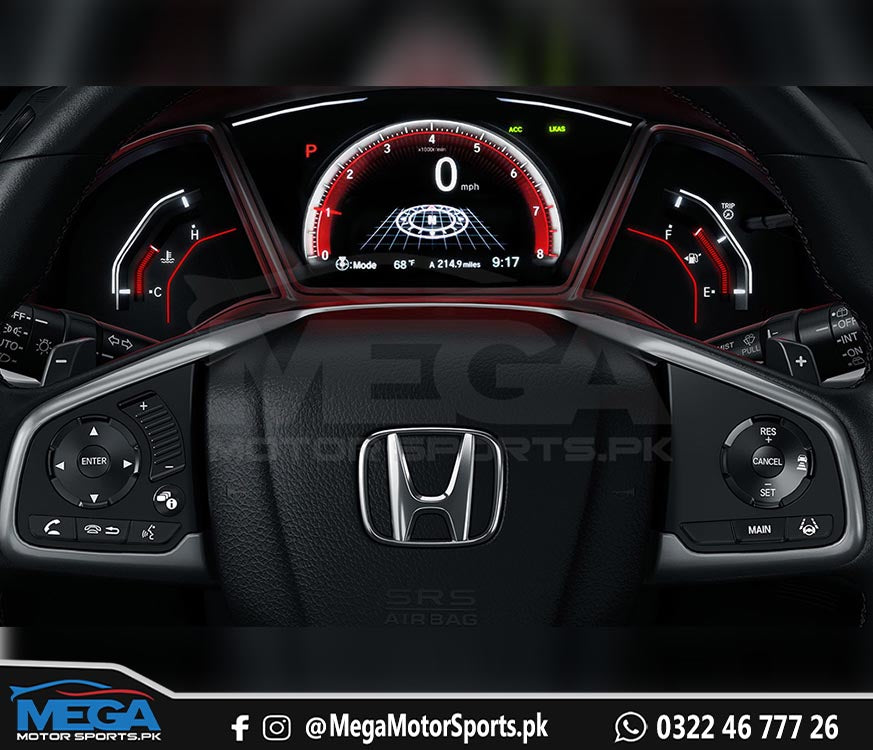 Honda Civic X OEM RED LED Cluster / Meter For 2016 - 2021