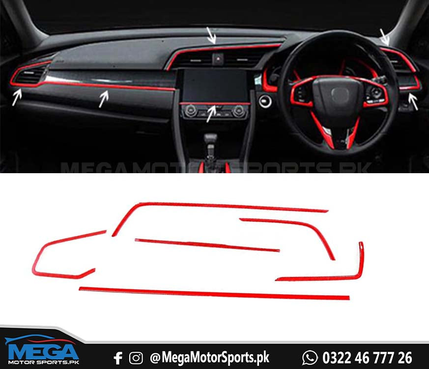 Honda Civic X  Red Dashboard Trims - 5 Pcs