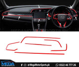 Honda Civic X  Red Dashboard Trims - 5 Pcs
