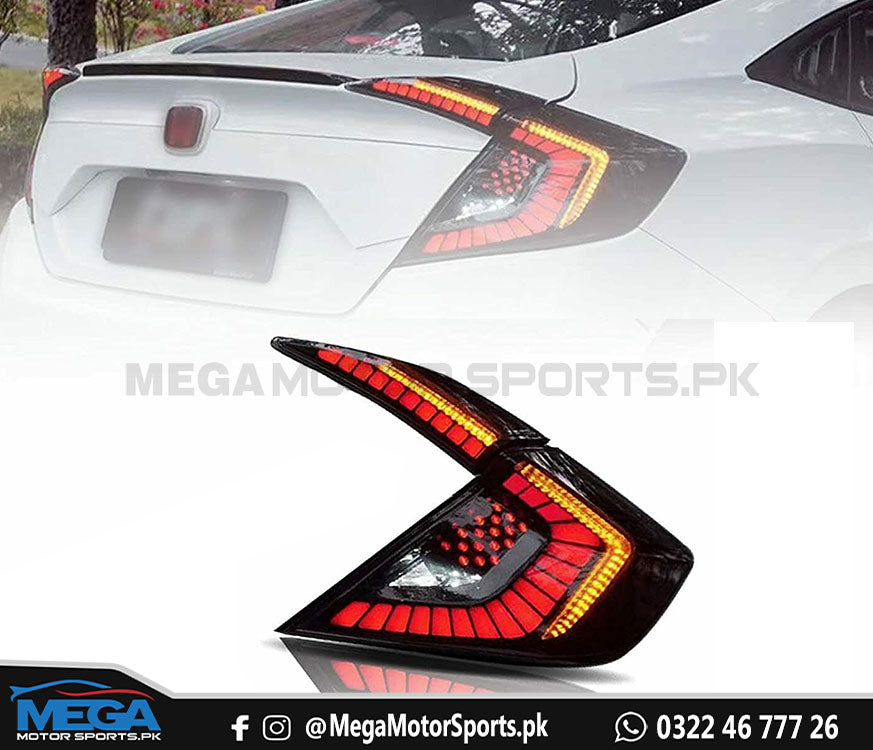 Honda Civic X Dragon Style Smoke LED Tail Lights For 2016 - 2021