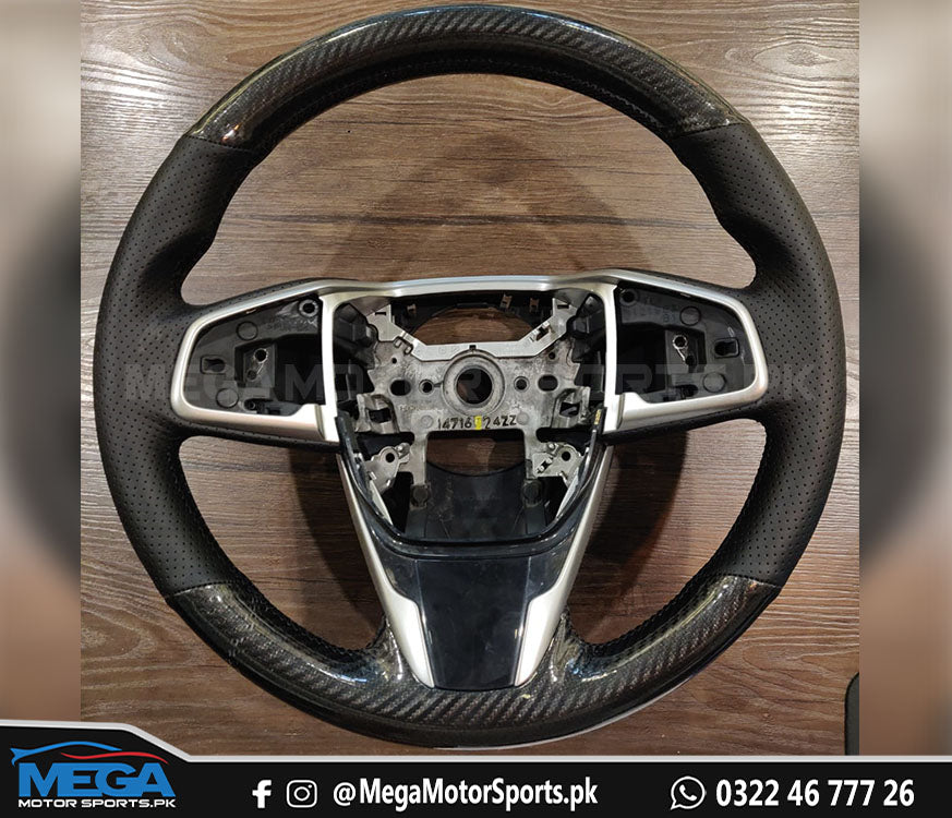 Honda Civic X OEM Double Carbon Fiber Leather Steering Cover For 2016 - 2021