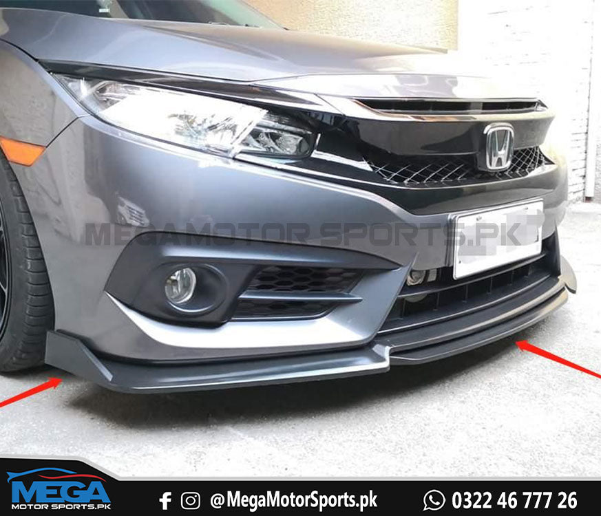 Honda Civic X Matt Black Front Bumper Splitter V3