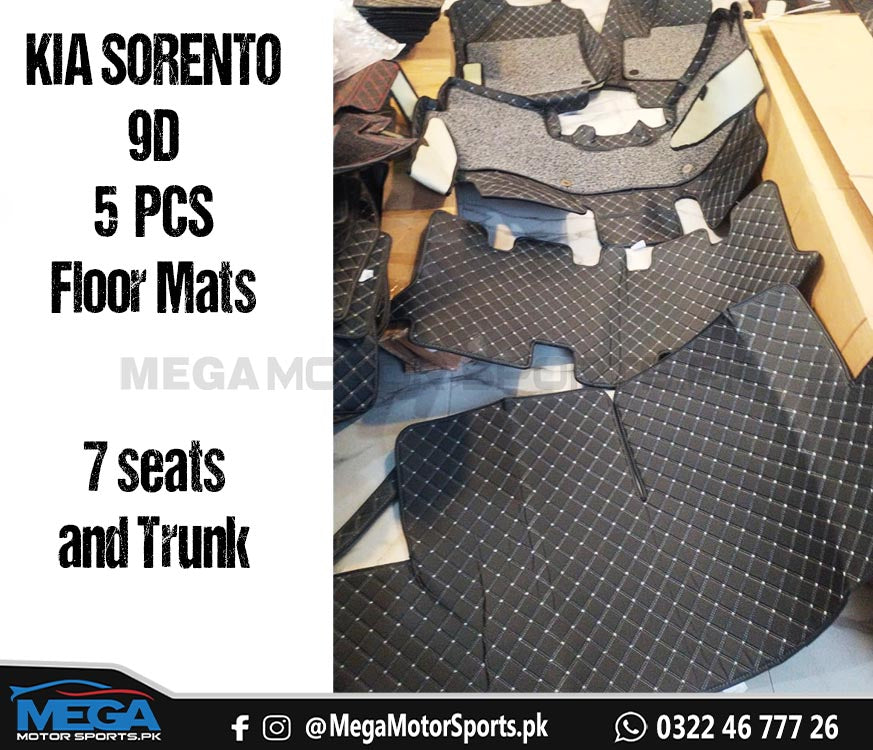 KIA Sorento 9D Black Floor Mats With TrunkĀ  5 Pcs For 2021 2022