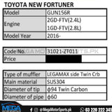 Toyota Fortuner HKS LegaMax Exhaust - 2016-2025