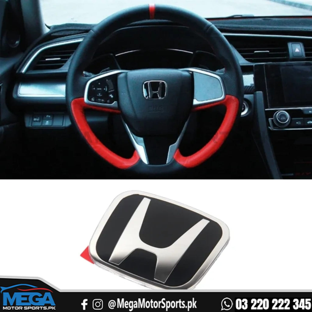 Honda City/ Civic/ HRV Black Silver Steering Logo