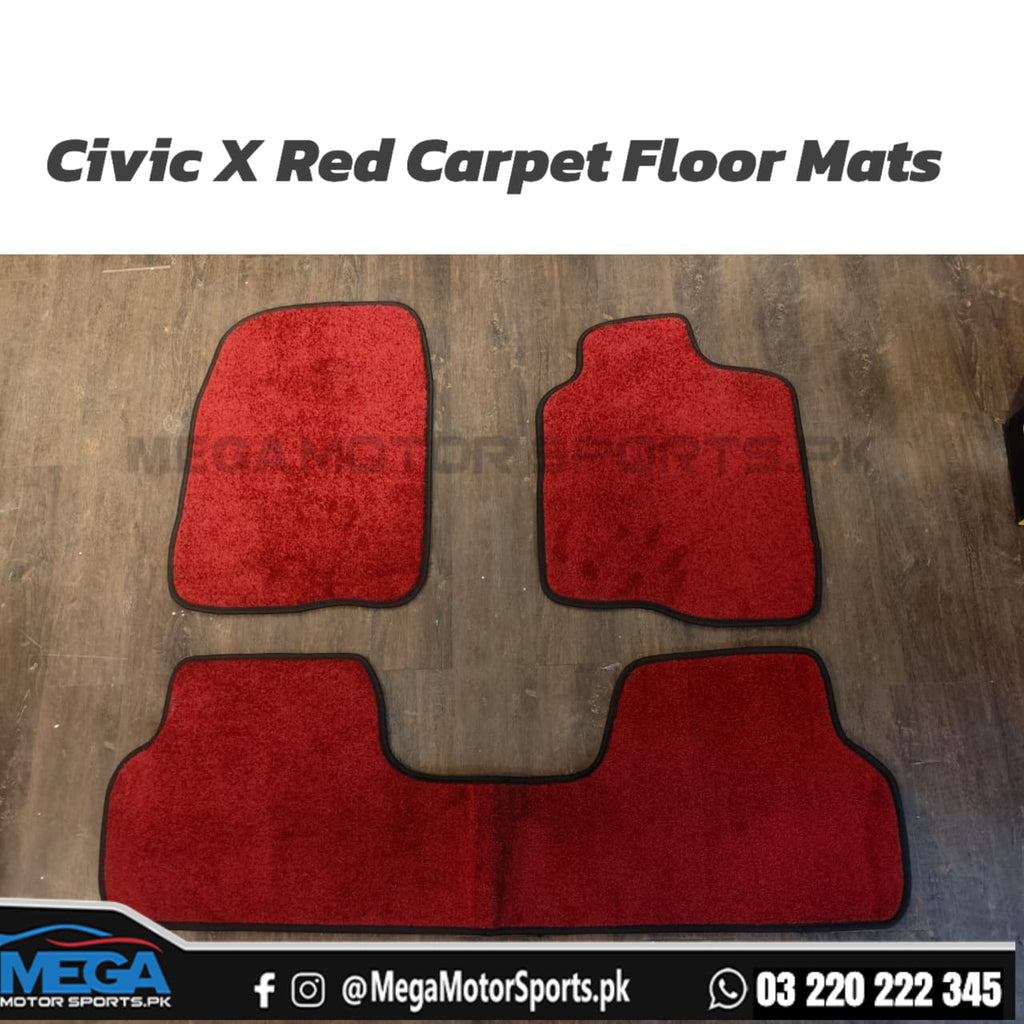 Honda Civic X Red Carpet Floor Mats 2016-2022