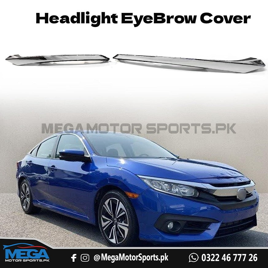 Honda Civic X Chrome Headlight Eyebrows Cover For 2016 2017 2018 2019 2020 2021