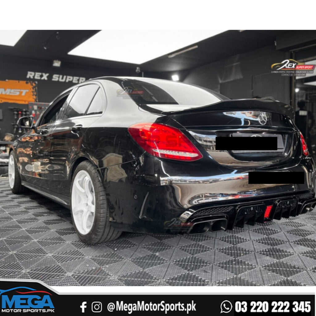 Mercedes C Class W205 Brabus Carbon Fiber Rear Diffuser with Brabus Ex ...
