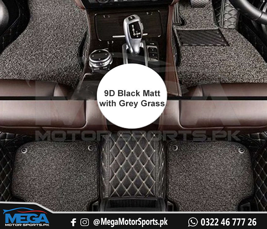 Toyota Fortuner 9D Diamond Floor Mats Black Grey Stitch With Grey Grass For Models 2016 - 2024