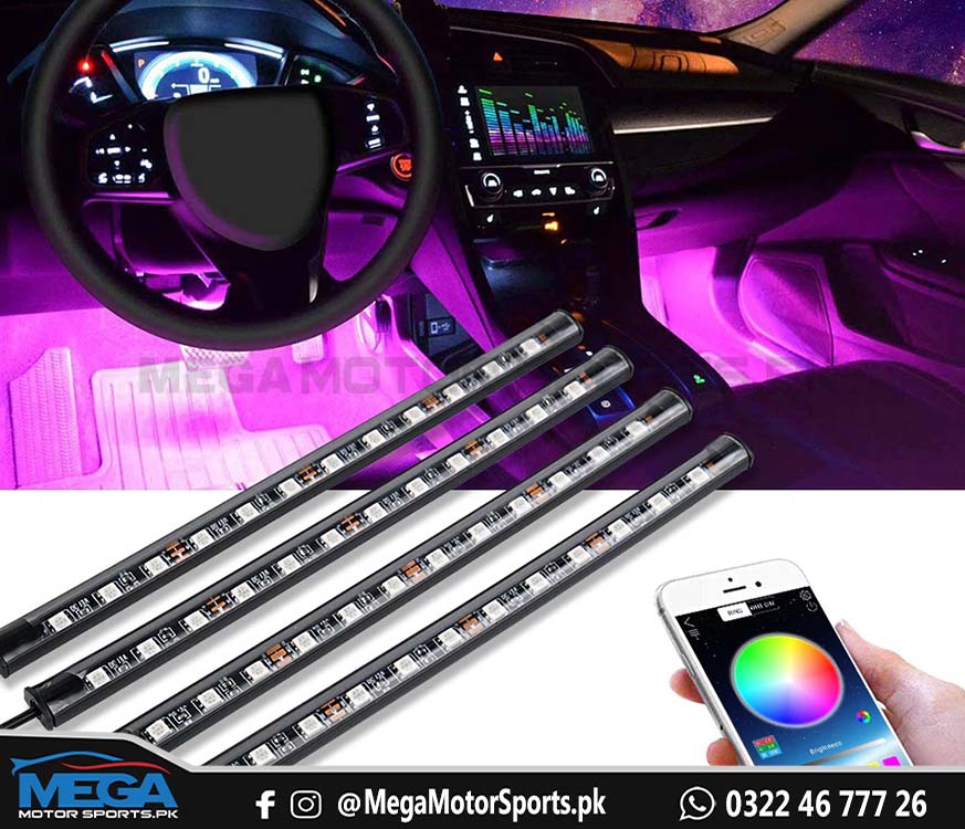 RGB LED Car Interior 4 Strips - Ambient / Atmospheric Lights with App control
