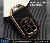 Honda Civic TPU Key Fob / Key Cover - 3 Buttons - Black And Gold For 2016 2017 2018 2019 2020 2021