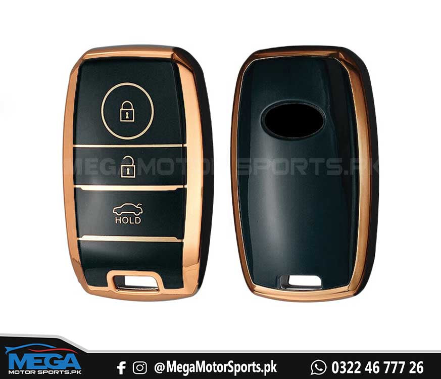 Kia Sportage TPU Key Fob / Key Cover - Black And Gold For 2019 2020 2021