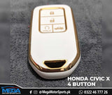 Honda Civic TPU Key Fob / Key Cover - 4 Buttons - White And Gold For 2016 2017 2018 2019 2020 2021