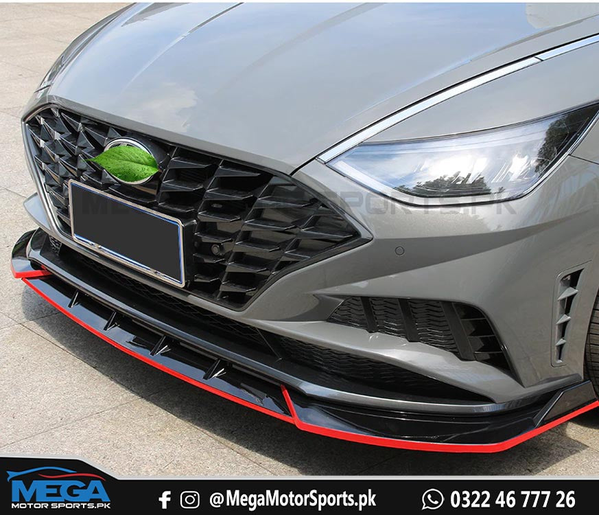 Glossy Black Front Bumper Lip Splitter For 2020-2023 Hyundai Sonata - GT Style, 3-Piece