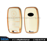 Kia Sportage TPU Key Fob / Key Cover - White And Gold For 2019 2020 2021
