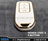 Honda Civic TPU Key Fob / Key Cover - 3 Buttons - White And Gold For 2016 2017 2018 2019 2020 2021